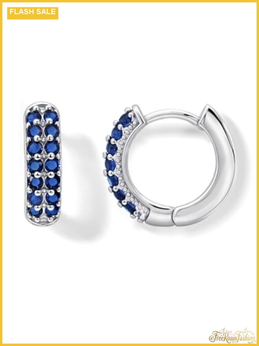 Tiny Blue Sapphire Silver Huggie Earrings Hypoallergenic for Women